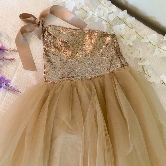 Little Girls Champagne Sequin Ruffle Tiered Lola Special Occasion Dress 2-6